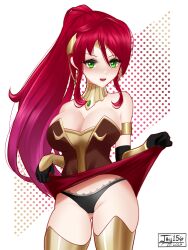 1girls black_panties female female_only female_solo green_eyes jay156 panties ponytail pyrrha_nikos rwby solo solo_female solo_only tagme