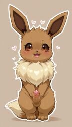 ai_generated anthro blush brown_fur domestic_dog eevee eeveelution feral fluffy furry genitals heart leaking_precum male_focus male_only mammalian no_humans outline penis pokemon pokemon_(species) pose precum quadrupedal smile