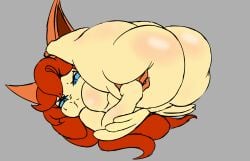 2024 anthro ass big_breasts big_butt blush breasts butt_focus butt_grab female generation_5_pokemon grey_background hair hand_on_butt hi_res legendary_pokemon long_hair nintendo nude pokemon pokemon_(species) simple_background solo victini wings zebunnyparadise