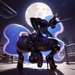 ai_generated anthro ass balls futa_only futanari latex moon my_little_pony nightmare_moon_(mlp) penis ponut pony princess_luna_(mlp) spreading_ass squatting sweat thighhighs