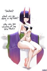 1girls bare_midriff bare_shoulders bare_thighs barefoot dildo_sitting fate/grand_order fate_(series) feet female horn horns oni oni_female oni_horns purple_eyes purple_hair razorbelyy_(animaataraxia) shuten_douji_(fate) sitting small_breasts smile smiling tagme