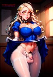 1futa 2d ai_generated balls blonde_hair bulge bulge_through_clothing choker dickgirl earrings futanari ilfb large_breasts long_hair looking_at_viewer pantyhose pubic pubic_hair skirt skirt_lift skirt_up small_penis smile smiling solo standing testicles uncensored yellow_eyes