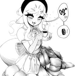 absurd_res absurdres arachne arachnid arachnid_humanoid arachnid_taur arm_wraps black_and_white blush blush_lines blushing_at_viewer blushing_female busujimabibi clothed clothed_female coffee coffee_cup dress drider drool drooling drow drunk drunk_bubble drunk_bubbles drunk_female elf_ears fangs fangs_out female female_only flat_chest flat_chested grey_skin highres indie_virtual_youtuber interlocked_mars_and_venus_symbols key lolita_fashion lolita_hairband mars_symbol monster_girl multi_eye open_mouth plate pointy_ears prostitution sedua_weynn sole_female speech speech_bubble speech_bubbles spider spider_eyes spider_girl tarantula tarantula_girl tarantula_humanoid tarantula_taur twintails venus_symbol virtual_youtuber vtuber vtuberfanart white_hair