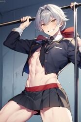 abs ai_generated crossdressing kizaki_ren silver_hair the_idolm@ster trap yaoi