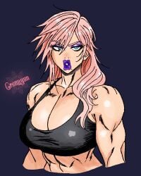 abs big_lips bimbo_lips blue_eyes crop_top dommy_mommy eclair_farron final_fantasy final_fantasy_xiii gremiyun lightning muscle_girl muscles muscular_female pink_hair pinup prostitution purple_lipstick