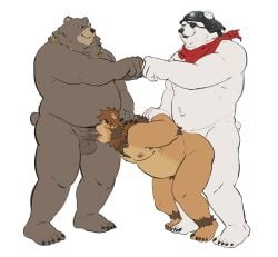 anthro anthro_on_anthro anthro_penetrated anthro_penetrating anthro_penetrating_anthro balls bear ben_bigger biped brown_body brown_fur epic_games erection eye_patch eyewear felid fellatio fingers fist_pump fortnite fur genitals group group_sex interspecies lion male male/male male_penetrated male_penetrating male_penetrating_male mammal mihoyo oral overweight overweight_anthro overweight_male pantherine penetration penile penis polar_bear polar_patroller ross_(rossciaco) rossciaco sex simple_background spitroast tail threesome trio ursine white_background zenless_zone_zero