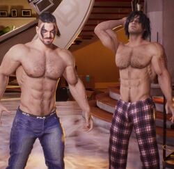 3d 3d_model bros_being_bros face_paint gay hairy hairy_male haviksluz jeans male male/male male_focus male_only mansion mavado mortal_kombat mortal_kombat_1_(2023) netherrealm_studios reiko_(mortal_kombat) shirtless shirtless_male