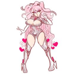 1girls arrabbiatahoe bia_(arrabbiatahoe) big_breasts breasts full_body long_hair makeup pink_hair white_background