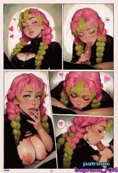 1boy 2025 ai_generated beautiful begging big_breasts big_nipples blowjob blush breasts breasts_out comic comic_page comic_panel demon_slayer exposed_breasts female green_eyes horny kanroji_mitsuri kimetsu_no_yaiba long_hair nipple_bulge nipples obedience oral oral_sex seductive soprano_r34 young_girl