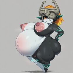 ai_generated angry angry_face annoyed arched_back big_breasts child_bearing_hips chubby clenched_teeth clocktopus gray_background hands_on_hips hyper_belly hyper_pregnancy imp_midna leaking_milk looking_away massive_breasts midna nipple_piercing orange_hair pink_nipples plump pointy_ears pregnant pussy shortstack simple_background small_feet standing sweat the_legend_of_zelda thick thick_ass thick_thighs tiptoes twilight_princess venus_body voluptuous wide_hips