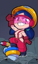 brawl_stars female jacky_(brawl_stars) overalls overalls_only pixxxel solo solo_female tagme
