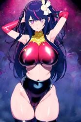 ai_generated anime anime_character anime_girl big_breasts breasts cute cute_face hoshino_ai latex_suit oshi_no_ko sexy_clothing