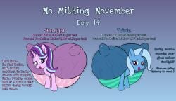 absurd_res big_nipples bra clothing crotchboobs english_text equid equine female feral friendship_is_magic hasbro hi_res horn huge_nipples hyper hyper_teats leaking_milk mammal meme my_little_pony mythological_creature mythological_equine mythology nipples no_nut_november solo starlight_glimmer_(mlp) swollen_teats text trixie_(mlp) underwear unicorn veiny_teats wapamario63