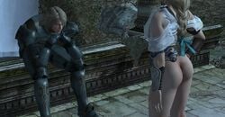 1boy 3d ass blonde_hair bottomless female long_hair milf night scar siegfried siegfried_schtauffen smile sophitia_alexandra soul_calibur straight xnalara