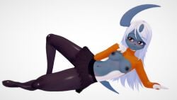 3d absol anthro furry glasses half-dressed koikatsu laying_down pokemon pokemon_(species) render_007 small_breasts white_background