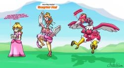 beak bird breast_expansion breasts chabble comic crown english_text mario_(series) mario_and_luigi:_brothership mario_and_luigi_(series) princess_peach snaptor_(brothership) super_mario_bros. text transformation transformation_sequence