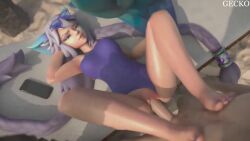 1boy 1girls 3d animated audiodude barefoot beach bikini blue_eyes blue_tail bouncing_breasts breasts dick feet feet_on_chest feet_up female female_penetrated fox_ears fox_girl fox_tail geckoscave glasses grey_hair io_(paladins) jiggling_breasts legs long_hair male/female male_penetrating paladins penetration penis penis_in_pussy pixiewillow pov pov_feet public_sex pussy sex size_difference sound vaginal_penetration vaginal_sex video