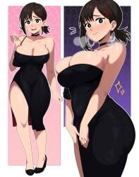 1girls adorable big_breasts black_dress black_heels blushing breasts chainsaw_man cleavage_overflow collar cute dress higashiyama_kobeni kobeni_higashiyama nervous_smile postblue98 shy