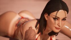 3d_(artwork) adeptussteve bikini black_hair original_character round_ass tanline wildlife_(video_game)