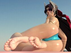 2023 3d ass beach feet female foot_fetish glasses irelia_xan league_of_legends middle_finger naked soles songy663