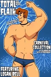 big_ass blue_eyes dialogue disventure_camp disventure_camp:_carnival_of_chaos gay ginger ginger_hair logan_(disventure_camp) looking_back male male_only muscular showing_ass speedo victoreh_draws