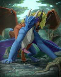 animal_genitalia animal_penis detailed_background dragon duo feral feral_on_feral male morca morca_(character) penis yaoi