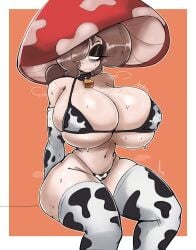 1girls bikini cow_bikini cowbell female garp_sand huge_ass huge_breasts huge_thighs hyper_ass hyper_breasts mushroom mushroom_girl mushroom_hat mushroom_humanoid oc original_character thighhighs wide_hips