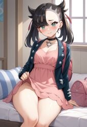 ai_generated bowtiesimp flat_chest huge_thighs marnie_(pokemon) pokemon schoolgirl teenager thick_thighs younger_female