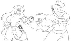 2girls back_muscles big_breasts breast_outline combat fang_(metadoodles) female female_focus female_only human humanoid line_art marie_(tag-a-long) mime mime_girl mouthless mouthless_female muscle muscle_girl muscles muscular muscular_arms muscular_female noseless original original_art original_artwork sparring tag-a-long