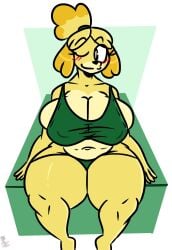 animal_crossing big_breasts breasts cleavage female furry huge_breasts isabelle_(animal_crossing) kingretrokirby tagme thick_thighs wide_hips