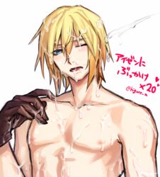 2boys blonde_hair blue_eyes cum cum_on_body dash10 eizen_(tales) ejaculation facial gloves male_only multiple_boys tales_of_(series) tales_of_berseria wince yaoi