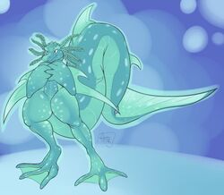 ambiguous_gender anthro marine_dragon nude pussy smile solo standing thick_thighs whitedragon