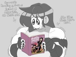 big_breasts black_hair breast_outline female female_focus female_only marie_(tag-a-long) mime mime_girl mouthless mouthless_female muscular muscular_arms muscular_female original original_art original_artwork reading reading_comic tag-a-long tears white_body white_skin