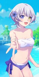 1girl different_eye_color edit flower_in_hair kaname_raana light_clothing light_skin petite_body photoshop purple_eye short_hair small_breasts tagme yellow_eye