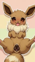 ai_generated animal_genitalia animal_pussy anthro blush bodily_fluids brown_body brown_fur canid canine canine_pussy canis domestic_dog eevee female feral fluffy fox fur generation_1_pokemon genital_fluids genitals hi_res lagomorph leaking_precum leporid mammal outline pawpads paws pokemon pokemon_(species) pose precum procyonid pussy pussy_juice quadruped rabbit raccoon smile solo