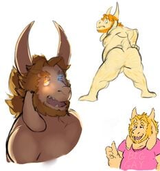 1boy 2d anthro anthro_male anthro_only asgore_dreemurr ass balls bara beard caprine facial_hair fur furry furry_male furry_only glass0milk glowing glowing_eyes goat hair humanoid humanoid_male humanoid_only looking_back male male_only mammal mammal_humanoid multiple_images nude solo undertale undertale_(series) video_games