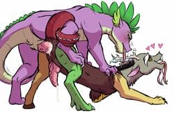 bite discord_(mlp) draconequus dragon friendship_is_magic from_behind_position lopoddity male my_little_pony penis sex smooth_skin spike_(mlp) yaoi