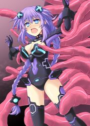 1girls big_breasts blue_eyes blush braid breasts cleavage cross_(crossryou) female female_only groping hair_ornament long_hair monster neptune_(neptunia) neptunia_(series) purple_hair purple_heart_(neptunia) restrained symbol-shaped_pupils tentacle tied_hair twin_braids very_long_hair