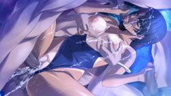 3boys anal black_hair breast_grab breasts censored cum cum_in_pussy cum_on_ass double_penetration facial female game_cg handjob kurose_mari lying m&m_(mickey_and_mackey) multiple_boys nipples nude one-piece_swimsuit oral orgy penetration penis pussy pussy_juice saliva sex shiny_skin short_hair solo_focus straight sweat swimsuit swimsuit_aside tan tanline tears testicles vaginal_penetration verethragna_seisen_no_duelist