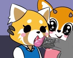 1boy 2d 2girls aggressive_retsuko animated antelope anthro antlers balls blush closed_eyes deep_throat deepthroat duo_focus eyelashes faceless_male fellatio female gazelle group haida horn male mammal multiple_girls mutee office_lady open_mouth oral oral_penetration penetration penis red_panda retsuko saliva saliva_string sanrio sex smile smooth_fur