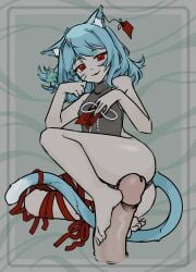 androgynous animal_humanoid blue_body blue_fur blue_hair blush butthole cat_ears cat_humanoid cat_tail catboy clothing comfythighs cum cumshot feet feline feline_humanoid femboy feminine_male footjob hair karukaluo kemonomimi large_penis leotard male male_on_femboy penis red_eyes ribbons sex small_breasts smug tagme tease teasing thigh_highs