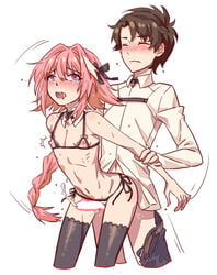 2boys anal arched_back arm_grab arm_held_back arms_behind_back astolfo_(fate) black_bow black_hair black_legwear blush bow bra braid c3momo censored chaldea_uniform cum cum_in_ass cum_while_penetrated cupless_bra detached_collar drooling fate/grand_order fate_(series) femboy fujimaru_ritsuka_(male) gay girly hair_intakes hairbow long_hair male multicolored_hair multiple_boys navel nipples nose_blush open_mouth orgasm panties panties_aside pants_pull penis pink_hair purple_eyes sex side-tie_panties single_braid streaked_hair sweat tears thighhighs trap underwear very_long_hair wavy_mouth yaoi