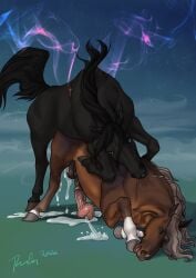 2024 anal_orgasm black_body black_mane black_tail blue_eyes bodily_fluids brown_body brown_eyes cum cum_drip cum_on_ground cumshot dated dripping duo ejaculation equid equine feral feral_on_feral feral_penetrated feral_penetrating feral_penetrating_feral genital_fluids grey_mane hands-free hi_res horse looking_pleasured male male/male male_penetrated male_penetrating male_penetrating_male mammal mane narrowed_eyes orgasm penetration rufciu sex signature tail
