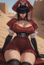 1girls ai_generated alternate_version_at_source big_breasts black_hair breasts desert dress female hat hypet marvel marvel_rivals outdoors psylocke psylocke_(blood_kariudo) psylocke_(marvel_rivals) red_outfit shiny shiny_skin short_hair sitting solo tagme thick thick_ass thick_legs thick_thighs thigh_highs thighhighs thighs video_game_character video_games