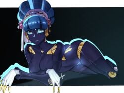 1girls android blue_eyes dark_skin elfy_(zenless_zone_zero) female female_focus female_only glowing glowing_eyes glowing_genitalia hi_res hoyoverse laying_down looking_at_viewer lying lying_down lying_on_side metallic_body nipples robot robot_girl robot_humanoid scdz2344 solo solo_female tagme zenless_zone_zero