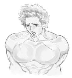 bara big_pecs cum cum_on_face disembodied_penis erection facial_hair gay gintama goatee gugu11271390 kondou_isao male male_only mmm_threesome monochrome muscular muscular_male pecs penis sketch solo_focus surrounded_by_penises threesome yaoi