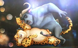 2boys anthro balls barachaser benjamin_clawhauser bovine buffalo cheetah chief_bogo disney duo feline furry gay male male_only mammal penis yaoi zootopia