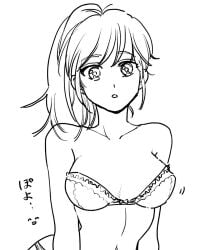 bra canon_genderswap female female_only genderswap_(mtf) gintama line_art long_hair looking_at_viewer medium_breasts monochrome okita_sougo okita_souko ponytail rule_63 sketch solo strapless_bra underwear utsumi