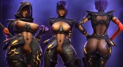 1boy 1girls 3d 4k apex_legends blender blender_(software) blender_eevee breasts dark-skinned_female dzooworks female female_focus highres large_breasts latina loba_(apex_legends) nude nude_female orange_eyes partially_clothed purple_hair pussy pussy_juice pussy_juice_drip respawn_entertainment solo_focus thick thick_ass thick_thighs torn_clothes torn_clothing video_games watermark