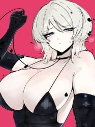 big_breasts blue_eyes breasts cleavage dominant_female faust_(limbus_company) female large_breasts leash light-skinned_female limbus_company looking_at_viewer m_ayonessa project_moon white_hair